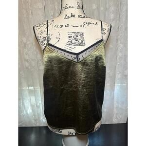 GUESS Women’s Metallic Gold Camisole Top Size Small Sheer Mesh Detail